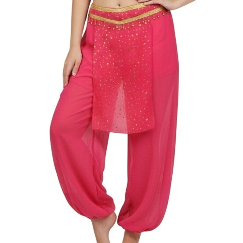 Hot Pink Large Sheer Harem Genie Pants Gold Star Accents Beads Festival Costume
